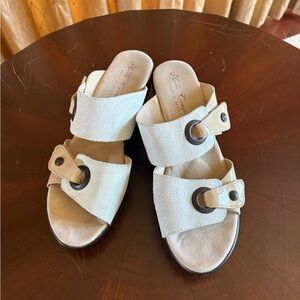 Helle Comfort Suede Double-Strap Slide Mules with Buckle Detail